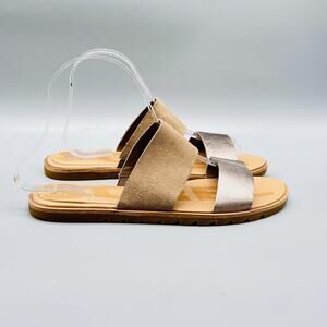 Sorel Sandals Womens 7 Brown Metallic Suede Strap Slide Ella II Comfort Summer